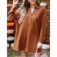 Women's Casual Dress Plain Dress Mini Dress Patchwork Button Daily Date Going out Active Fashion Lapel Long Sleeve 2023 Loose Fit Camel Color S M L XL Size Lightinthebox - thumbnail
