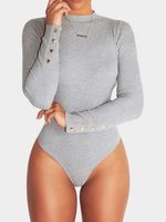 Grey Sexy Bodycon Long Sleeves Bodysuit - thumbnail