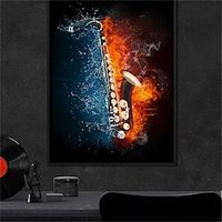 Still Life Wall Art Canvas Fire and Water Saxophone Prints and Posters Abstract Pictures Decorative Fabric Painting For Living Room Pictures No Frame miniinthebox - thumbnail