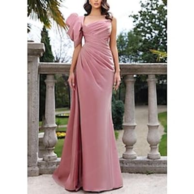 Sheath  Column Evening Gown Elegant Dress Formal Floor Length Short Sleeve Square Neck Stretch Fabric with Shouder Flower 2023 Lightinthebox