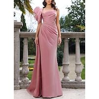 Sheath  Column Evening Gown Elegant Dress Formal Floor Length Short Sleeve Square Neck Stretch Fabric with Shouder Flower 2023 Lightinthebox - thumbnail