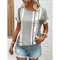 Women's Tunic Striped Daily Vacation Lace Blue Short Sleeve Fashion Crew Neck Summer Lightinthebox