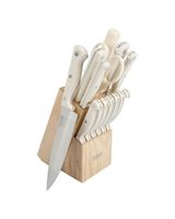 Keswick 14 Pieces Cutlery Set With Wood Block Cream Pistol Grip Handle