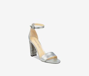 Womens Emalyn Block-Heel Sandals  Silver Suede