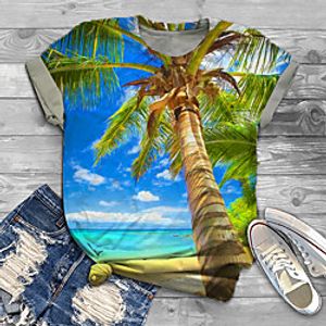 Women's Plus Size Print Graphic Scenery T shirt Large Size Crewneck Short Sleeve Basic Tops XL XXL 3XL Blue Big Size Lightinthebox