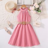 Kids Girls' Dress Solid Color Sleeveless Formal Performance Party Fashion Cute Polyester Cotton Blend Summer Spring 2-13 Years Pink Lightinthebox
