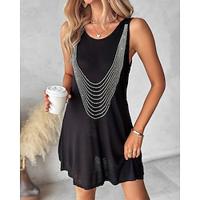 Women's Black Dress Midi Dress Patchwork Holiday Vacation Casual Crew Neck Sleeveless Black Color Lightinthebox