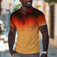 Ombre Color Gradient Men's Polo Shirt Waffle Polo Shirt Casual Holiday Waffle Fabric Short Sleeve Polo Shirts Yellow Orange Summer Spring S M L Micro-elastic Lapel Polo Lightinthebox