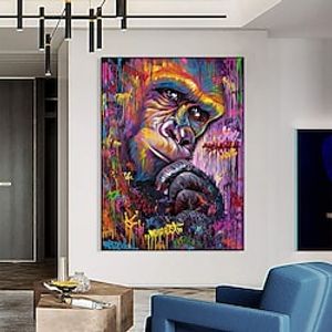 Handmade Oil Painting Canvas Wall Art Decoration Modern Animal Colorful Orangutan for Home Decor Rolled Frameless Unstretched Painting Lightinthebox