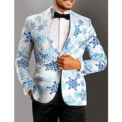 Men's Christmas Ugly Blazer Jacket Regular Tailored Fit Snowflake Printed Single Breasted One-button White 2023 Lightinthebox