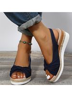 Women Bow-tied Slope-Heel Peep-toe Sandals