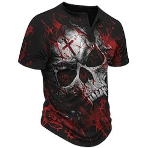 Men's Henley Shirt Graphic Skull Henley Clothing Apparel 3D Print Outdoor Daily Short Sleeve Button-Down Print Fashion Designer Comfortable Lightinthebox