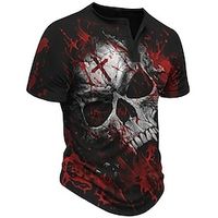 Men's Henley Shirt Graphic Skull Henley Clothing Apparel 3D Print Outdoor Daily Short Sleeve Button-Down Print Fashion Designer Comfortable Lightinthebox - thumbnail