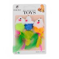 For Pet Soft False Wool Mouse Cat Toy With Colorful Feather 3 pcs - 5cm