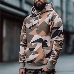 Graphic Camouflage Fashion Daily Basic Men's 3D Print Hoodie Pullover Sports Outdoor Holiday Vacation Hoodies Orange Beige Hooded Front Pocket Print Spring   Fall Designer Lightinthebox