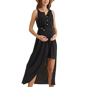 Women's Maternity Dress Casual Dress Solid Color Mini Dress Sleeveless Lace up Button Crew Neck Elegant Daily Black Summer Spring S M L XL Lightinthebox
