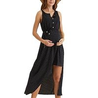 Women's Maternity Dress Casual Dress Solid Color Mini Dress Sleeveless Lace up Button Crew Neck Elegant Daily Black Summer Spring S M L XL Lightinthebox - thumbnail