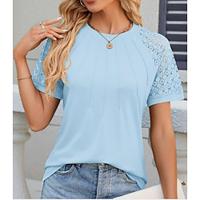 Women's Lace Shirt Daily Vacation Going out Lace Flutter Sleeve White Short Sleeve Crew Neck Summer Lightinthebox - thumbnail