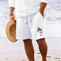 Men's Linen Shorts Summer Shorts Beach Shorts Pocket Drawstring Elastic Waist Coconut Tree Comfort Breathable Short Holiday Vacation Beach Hawaiian Boho White Dark Red Lightinthebox