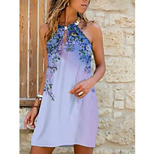 Women's Strap Dress Short Mini Dress Blue Blushing Pink White Sleeveless Floral Color Gradient Print Summer Halter Neck Casual 2021 S M L XL XXL 3XL Lightinthebox
