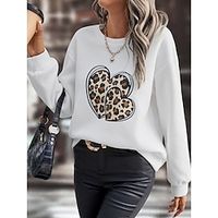 Women's Sweatshirt Pullover Leopard Heart Active Sportswear Print Black White Green Valentine's Day Casual Round Neck Long Sleeve Top Micro-elastic Fall  Winter Lightinthebox - thumbnail