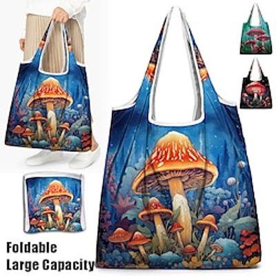 Women's Tote Shoulder Bag Hobo Bag Mushroom Pattern Polyester Outdoor Shopping Daily Print Large Capacity Breathable Foldable Plant Green miniinthebox