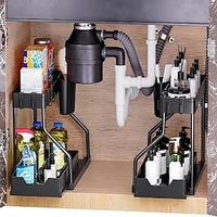 Under Sink Organizer, 2-Tier L-Shape Sliding Under Sink Organizers And Storage, Narrow Space Under Counter Storage Pull Out Under Sink Cabinet Drawer Organizer, Black Lightinthebox - thumbnail