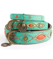 Dog With A Mission Boho Rosa Leather Dog Collar - Turquoise L (38-47X4CM)