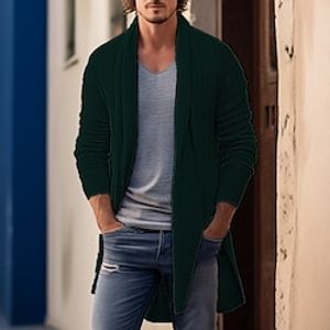 Men's Cardigan Sweater Cable Knit Regular Knitted Plain Shawl Collar Warm Ups Modern Contemporary Daily Wear Going out Clothing Apparel Winter Black Pink M L XL Lightinthebox