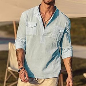 Men's Casual Shirt Solid Color Stand Collar Street Daily Button-Down Long Sleeve Tops Casual Fashion Comfortable White Black Khaki Lightinthebox