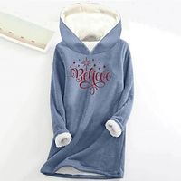 Women's Hoodie Sweatshirt Pullover Sherpa Fleece Lined Letter Warm Fuzzy Print Black Pink Red Casual Sports Hoodie Long Sleeve Top Micro-elastic Fall  Winter Lightinthebox - thumbnail