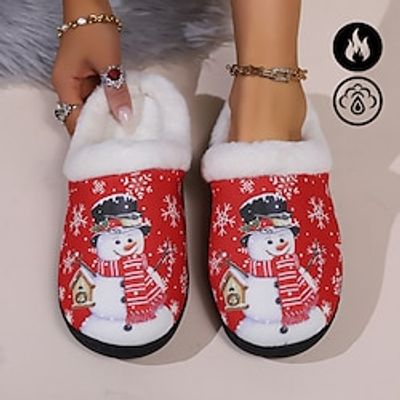 Women's Slippers Xmas Shoes Fuzzy Slippers Fluffy Slippers House Slippers Home Christmas Xmas Fleece Lined Flat Heel Open Toe Fashion Plush Casual Polyester Faux Fur Loafer Solid Color Black Red Lightinthebox