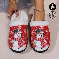 Women's Slippers Xmas Shoes Fuzzy Slippers Fluffy Slippers House Slippers Home Christmas Xmas Fleece Lined Flat Heel Open Toe Fashion Plush Casual Polyester Faux Fur Loafer Solid Color Black Red Lightinthebox - thumbnail