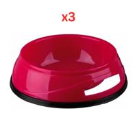 Trixie Basic Plastic Bowl With Non-Slip Base For Dogs Red - 750ml (Pack Of 3)