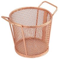 Raj Mini Copper Snack Holder/French Fries Basket Round Double Handle Raj Mini Copper Snack Holder/French Fries Basket Round Double Handle