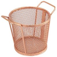 Raj Mini Copper Snack Holder/French Fries Basket Round Double Handle - thumbnail