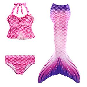 Kids Girls' Swimwear Bikini 3pcs Swimsuit The Little Mermaid Lace up Ruffle Swimwear Rainbow Color Block Sleeveless Fuchsia Active Cute Bathing Suits 3-10 Years miniinthebox
