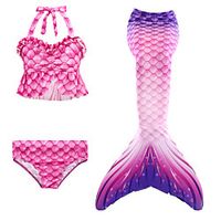 Kids Girls' Swimwear Bikini 3pcs Swimsuit The Little Mermaid Lace up Ruffle Swimwear Rainbow Color Block Sleeveless Fuchsia Active Cute Bathing Suits 3-10 Years miniinthebox - thumbnail
