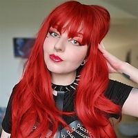 Red Wig Long Red Wig with Bangs Long Wigs for Women Long Wavy Synthetic Heat Resistant Fiber Wigs for Party Halloween Daily Use Christmas Party Wigs miniinthebox - thumbnail