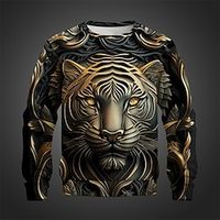 Golden Tiger Men's 3D Style 3D Printed Pullover Sweatshirt Holiday Vacation Going out Sweatshirts Light Green Red Crew Neck Print Spring   Fall Designer Hoodie Sweatshirt Lightinthebox - thumbnail