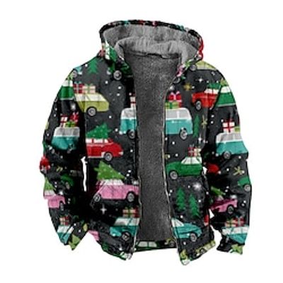 Santa Claus Christmas Tree Merry Christmas Casual Men's Fleece Jacket Coat Hoodie Jacket Christmas Daily Wear Vacation Winter Hooded Long Sleeve Black Yellow Gray S M L Polyester Jacket Lightinthebox