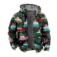 Santa Claus Christmas Tree Merry Christmas Casual Men's Fleece Jacket Coat Hoodie Jacket Christmas Daily Wear Vacation Winter Hooded Long Sleeve Black Yellow Gray S M L Polyester Jacket Lightinthebox - thumbnail