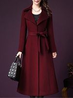Notch Lapel Belt Plain Coat - thumbnail