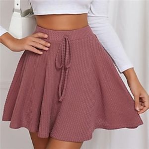 Women's Skirt A Line Mini Rouge color Skirts Fall  Winter Ruched Drawstring Fashion Casual Vacation Going out M L XL miniinthebox