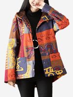 Print Fleece Hooded Thick Coats