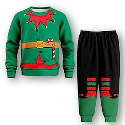 Christmas Boys 3D Elf Sweatshirt  Pants Set Long Sleeve 3D Printing Fall Winter Active Fashion Cool Polyester Kids 3-12 Years Crew Neck Outdoor Street Vacation Regular Fit Lightinthebox