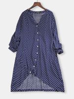 Polka Dot Irregular Hem Long Blouse