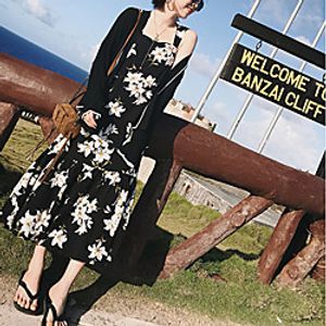 Sheath / Column Beautiful Back Bohemian Holiday Party Wear Dress Scoop Neck Sleeveless Tea Length Chiffon with Ruffles Pattern / Print 2021 miniinthebox