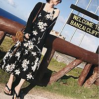 Sheath / Column Beautiful Back Bohemian Holiday Party Wear Dress Scoop Neck Sleeveless Tea Length Chiffon with Ruffles Pattern / Print 2021 miniinthebox - thumbnail