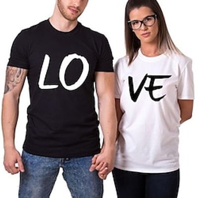 Couple Tshirt LOVE 1pc Couple's Men's Women's T shirt Tee Crew Neck Black-White Valentine's Day Daily Short Sleeve Print Fashion Casual Lightinthebox